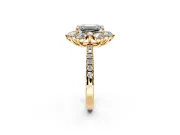Floral Halo Engagement Ring Setting for Emerald Cut Center with Pave Accents and Prong Head in Yellow Gold