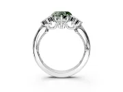 Cluster Engagement Ring Setting for Fancy Green Heart-Shaped Center with Bezel Accent Clusters and Prong Head in Platinum