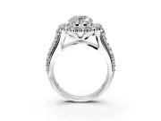 Large Accent Halo Engagement Ring Setting for Round Cut Center with Pave Split Shank and Prong Head in Sterling Silver
