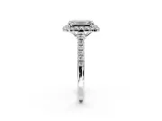 Halo Engagement Ring Setting for Emerald Cut Center with Raised Halo, Pave Band and Prong Head in Platinum