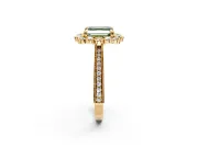 Milgrain Halo Engagement Ring Setting for Fancy Green Asscher Cut Center with Bezel Point Accents and Prong Head in Yellow Gold