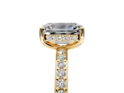 Solitaire Engagement Ring Setting for Emerald Cut Center with Fine Pave Band and Prong Head in Yellow Gold