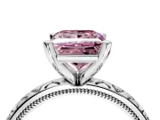 Solitaire Engagement Ring Setting for Fancy Pink Princess Cut Center with XO Engraved Band and Prong Head in Sterling Silver