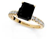Open Basket Engagement Ring Setting for Fancy Black Radiant Cut Center with Pave Band and Prong Head in Yellow Gold