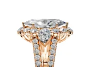 Halo Engagement Ring Setting for Marquise Center with Two-Strand Split Shank and Prong Head in Rose Gold
