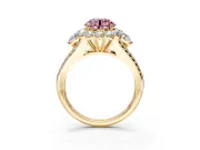 Halo Engagement Ring Setting for Fancy Pink Round Cut Center with Two-Strand Split Shank and Prong Head in Yellow Gold