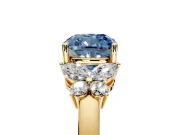 Solitaire Engagement Ring Setting for Fancy Blue Cushion Cut Center with Marquise Flower Shoulders and Prong Head in Yellow Gold