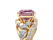 Halo Engagement Ring Setting for Fancy Pink Asscher Cut Center with Marquise and Pave Bypass Band and Prong Head in Yellow Gold