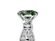 3 Stone Engagement Ring Setting for Fancy Green Oval Center with Pave Twist Band and Prong Head in Platinum