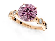 Solitaire Engagement Ring Setting for Fancy Pink Round Cut Center with Beaded Bezel Station Band and Prong Head in Rose Gold