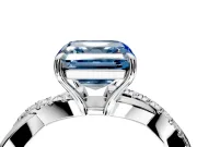 Crossover Engagement Ring Setting for Fancy Blue Asscher Cut Center with Pave and Plain Strands and Prong Head in Sterling Silver