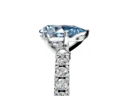 Solitaire Engagement Ring Setting for Fancy Blue Pear-Shaped Center with Single Row Accent Band and Prong Head in Platinum