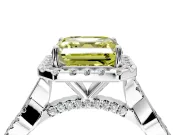 Halo Engagement Ring Setting for Fancy Yellow Asscher Cut Center with Twist Band and Prong Head in White Gold