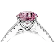 Solitaire Engagement Ring Setting for Fancy Pink Round Cut Center with Pave Split Shank and Prong Head in Platinum