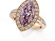 Bezel-Framed Halo Engagement Ring Setting for Fancy Pink Marquise Center with Pave Band and Prong Head in Rose Gold