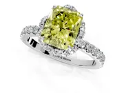 Halo Engagement Ring Setting for Fancy Yellow Radiant Cut Center with Openwork Halo, Pave Band and Prong Head in Sterling Silver