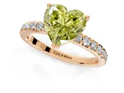 Solitaire Engagement Ring Setting for Fancy Yellow Heart-Shaped Center with Round Cut Pave Band and Prong Head in Rose Gold