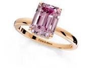 Hidden Halo Engagement Ring Setting for Fancy Pink Emerald Cut Center with Plain Band and Tall Prong Head in Rose Gold