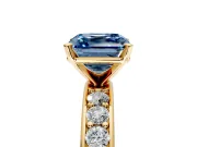 Solitaire Engagement Ring Setting for Fancy Blue Asscher Cut Center with Channel-Set Accents and Prong Head in Yellow Gold