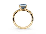Cluster Engagement Ring Setting for Fancy Blue Asscher Cut Center with Round Cut Accent Band and Prong Head in Yellow Gold