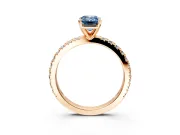 Solitaire Engagement Ring Setting for Fancy Blue Emerald Cut Center with Fine Pave Band and Claw Prong Head in Rose Gold