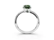 Solitaire Engagement Ring Setting for Fancy Green Radiant Cut Center with Multi-Row Pave Accents and Basket Head in White Gold