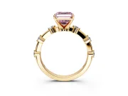 Solitaire Engagement Ring Setting for Fancy Pink Asscher Cut Center with Bezel Station Band and Prong Head in Yellow Gold