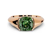 Tension Engagement Ring Setting for Fancy Green Cushion Cut Center with Wide Tapered Band and Tension Head in Rose Gold