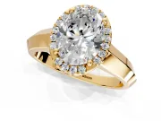 Halo Engagement Ring Setting for Oval Center with Knife Ridge Cathedral Band and Prong Head in Yellow Gold