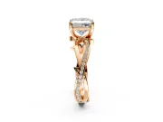 Solitaire Engagement Ring Setting for Princess Cut Center with Pave and Plain Crossover Band and Prong Head in Rose Gold