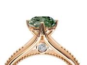 Solitaire Engagement Ring Setting for Fancy Green Cushion Cut Center with Milgrain Cathedral Band and Prong Head in Rose Gold