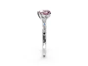 Baguette Engagement Ring Setting for Fancy Pink Heart-Shaped Center with Alternating Bar-Set Band and Prong Head in White Gold
