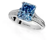 Solitaire Engagement Ring Setting for Fancy Blue Radiant Cut Center with Pave Rail Split Shank and Prong Head in Platinum
