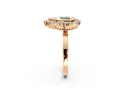Halo Engagement Ring Setting for Fancy Green Heart-Shaped Center with Milgrain Bezel Rim, Plain Band and Prong Head in Rose Gold