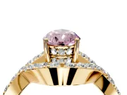 Halo Engagement Ring Setting for Fancy Pink Pear-Shaped Center with Pave Infinity Twist Band and Prong Head in Yellow Gold