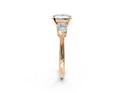 3 Stone Engagement Ring Setting for Princess Cut Center with Large Pear-Shaped Accents and Prong Head in Rose Gold