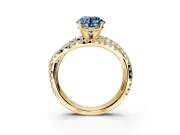 Solitaire Engagement Ring Setting for Fancy Blue Round Cut Center with Woven 3-Strand Pave Band and Prong Head in Yellow Gold