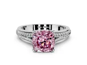 Solitaire Engagement Ring Setting for Fancy Pink Cushion Cut Center with Pave Rail Split Shank and Prong Head in Platinum