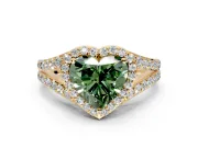 Halo Engagement Ring Setting for Fancy Green Heart-Shaped Center with Narrow Pave Split Shank and Prong Head in Yellow Gold