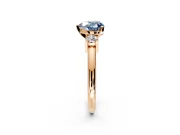 3 Stone Engagement Ring Setting for Fancy Blue Heart-Shaped Center with Wide Plain Band and Prong Head in Rose Gold
