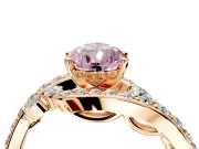 Solitaire Engagement Ring Setting for Fancy Pink Pear-Shaped Center with Pave Bypass Twist Band and Prong Head in Rose Gold