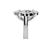 Single Halo Engagement Ring Setting for Round Cut Center with Corner Claws, Plain Band and Prong Head in Sterling Silver