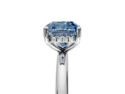Hidden Halo Engagement Ring Setting for Fancy Blue Cushion Cut Center with Thin Round-Wire Band and Prong Head in Sterling Silver