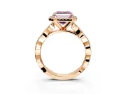 Halo Engagement Ring Setting for Fancy Pink Asscher Cut Center with Pave and Plain Twist Band and Prong Head in Rose Gold