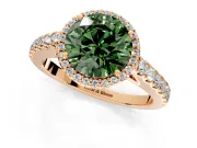 Halo Engagement Ring Setting for Fancy Green Round Cut Center with Full Pave Band and Prong Head in Rose Gold