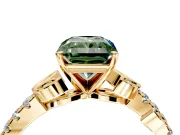 Leaf Motif Engagement Ring Setting for Fancy Green Radiant Cut Center with Pave Band and Prong Head in Yellow Gold