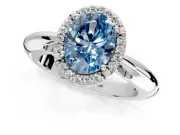 Halo Engagement Ring Setting for Fancy Blue Oval Center with Tapered Plain Band and Prong Head in Platinum