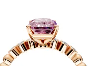 Solitaire Engagement Ring Setting for Fancy Pink Radiant Cut Center with Bezel-Dot Beaded Band and Prong Head in Rose Gold