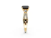 3 Stone Engagement Ring Setting for Fancy Black Asscher Cut Center with Pave Split Shank and Prong Head in Yellow Gold