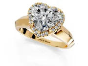 Halo Engagement Ring Setting for Heart-Shaped Center with Knife Ridge Cathedral Band and Prong Head in Yellow Gold